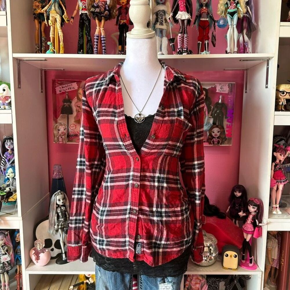 Abercrombie & Fitch Red Black Plaid Button Down Flannel Shirt Large